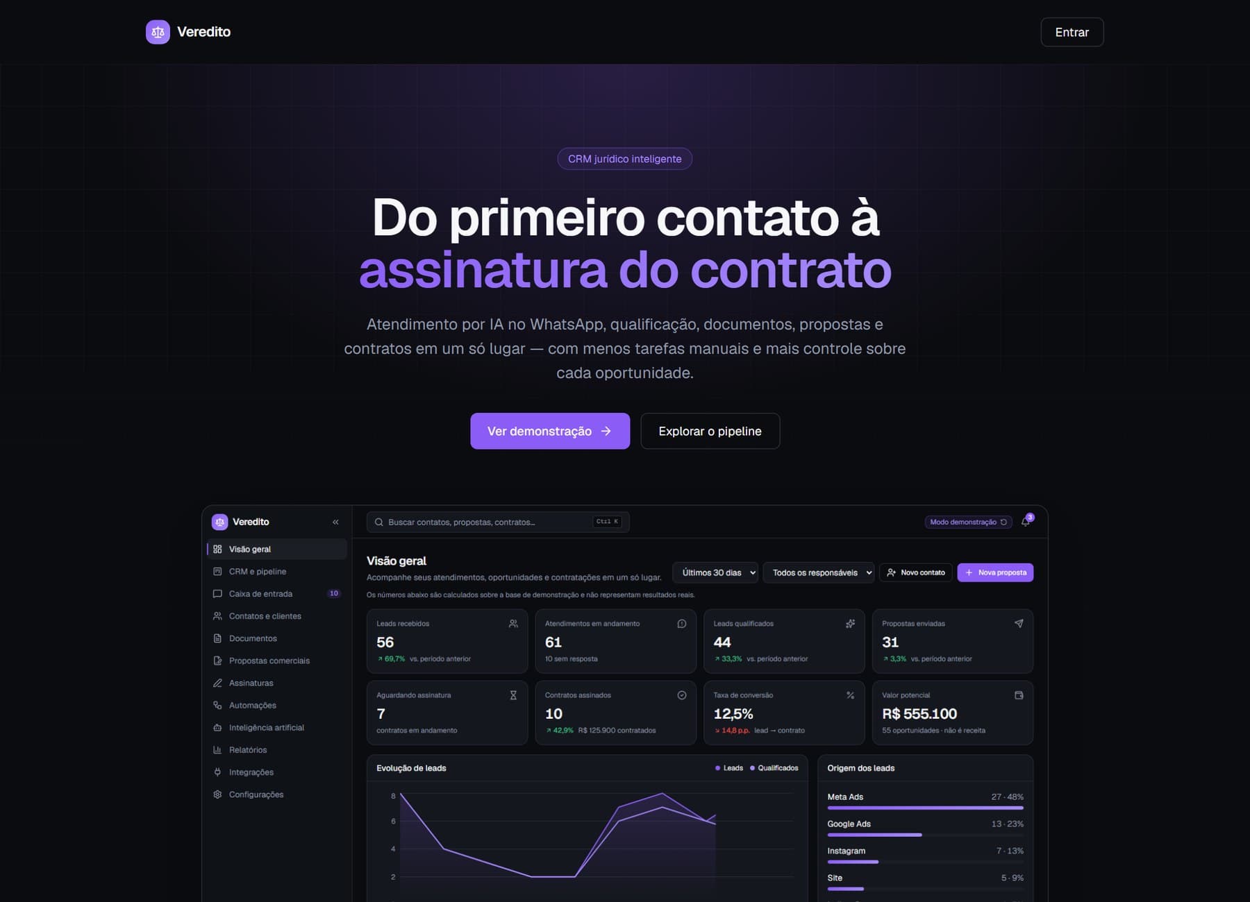 Veredito, hero da landing page institucional